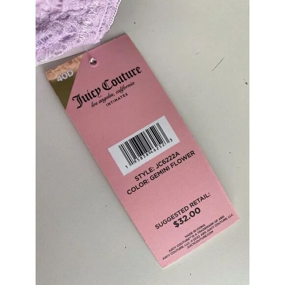 Juicy Couture Sexy T-Shirt Bra Glam Lace Sz 40D Gemini Flower Underwire JC6222A - Picture 2 of 8